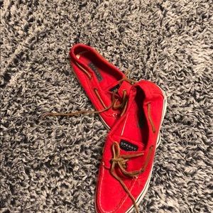 Red canvas sperry slip in’s